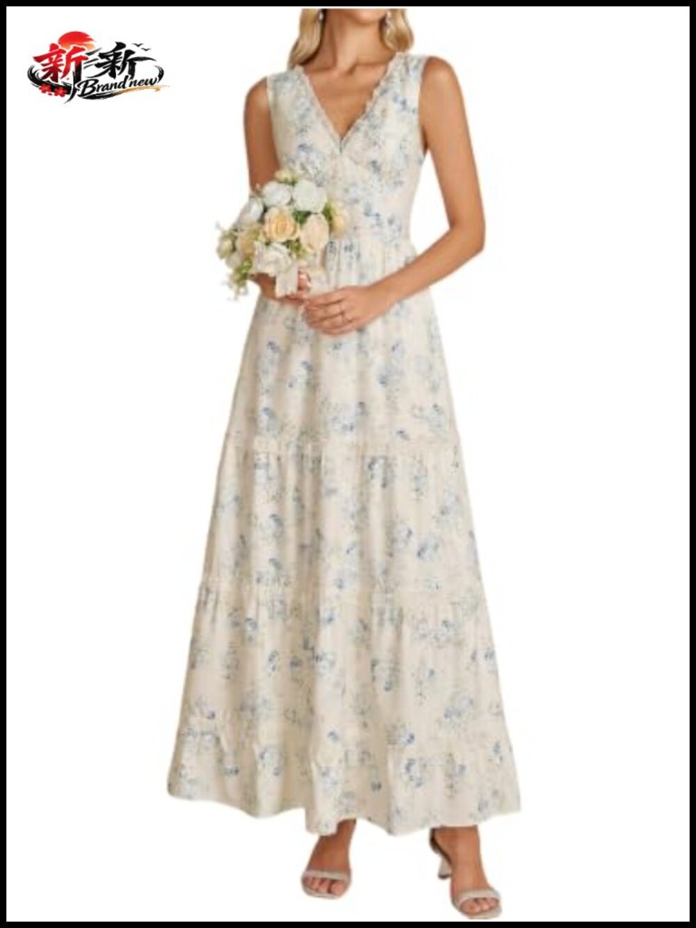 Floral Lace V-Neck Sleeveless Smocked Corset Maxi Dress Women Summer